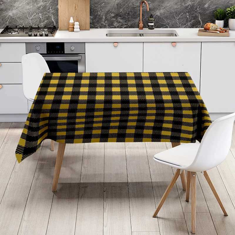 Yellow Black Plaid Tablecloth Modern Checkered Kitchen Decoration for Dining Room Set Soft Washable Cotton Polyester Fabric Cove H251211