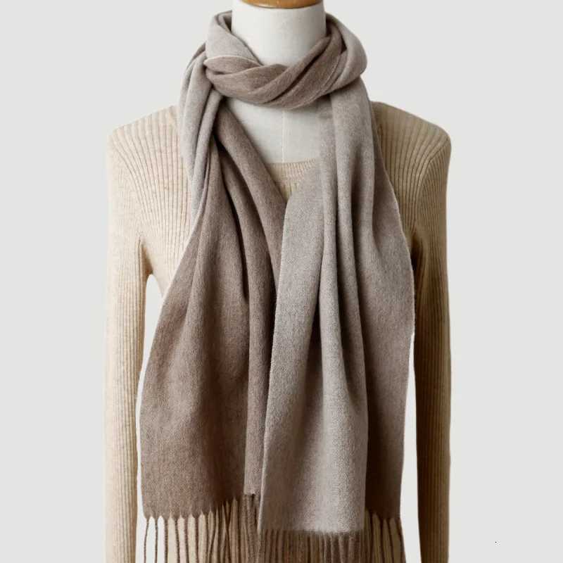 Mens double-sided wool scarf solid color mens style dual color tassel autumn and winter thick and warm business scarf Y251211