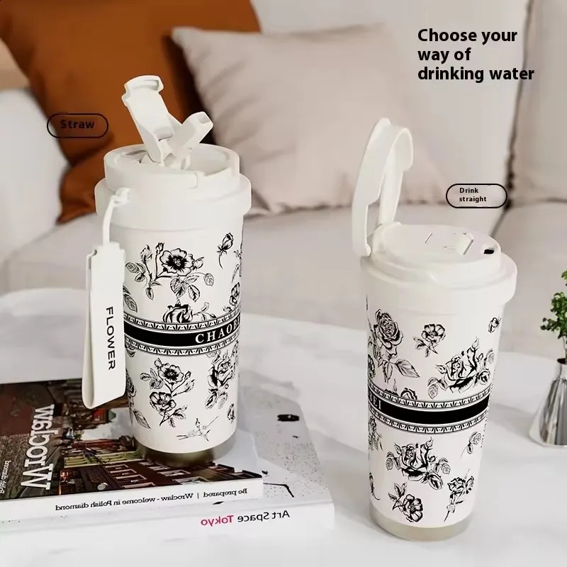 500ml 316 Stainless Steel Woman Flower Coffee Mug Vacuum Flask Straw and Directly Drinking Insulated Tumbler Thermal Cup Gift 251208 W260226