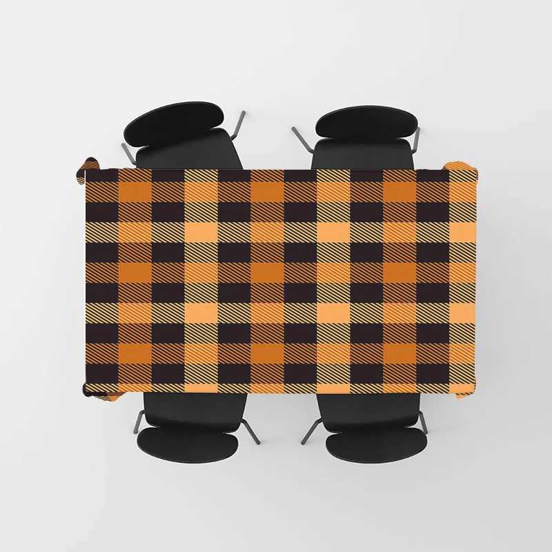 Modern Plaid Tablecloth Decorative Dining Table Linens Set for Home Party Decoration in Dark Brown Orange Checkered Pattern 56x1 H251211
