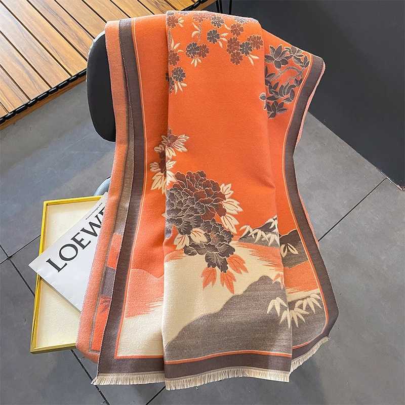 A new national wind warm scarf elegant temperament beautiful scenery jacquard scarf windproof warm shawl Y251211