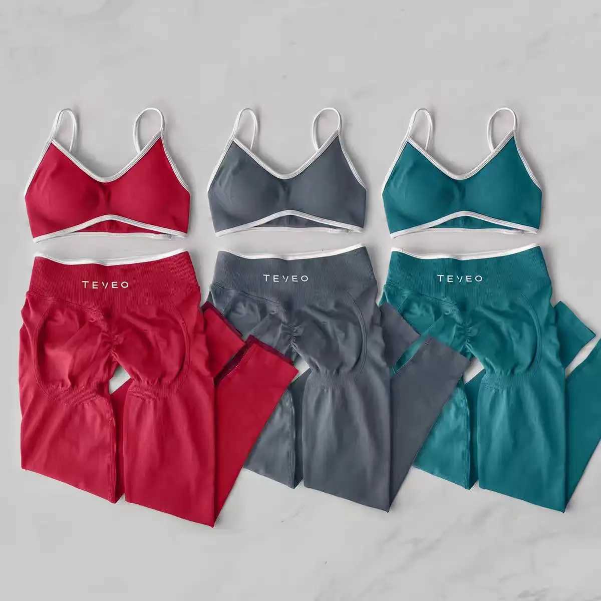 2 Pcs Womens Gym Set Seamless Scrunch Leggings Workout Bra Set Yoga Fitness CloTHing ComboT251211