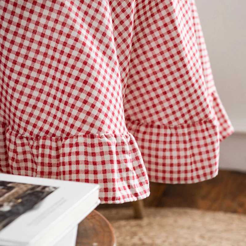 Red White Plaid Christmas Tablecloth Ruffled Round/Rectangular Tablecover for Vintage Kitchen Dinning Wedding Decoration H251211