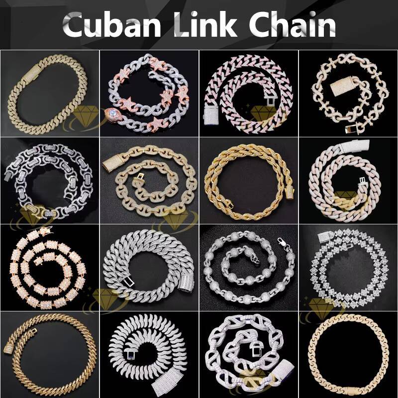 Full Iced Out Round VVS Moissanite Diamond Beads Bracelet Necklace Hip Hop 925 Silver 4mm to 10mm Beaded Cuban Link Chain