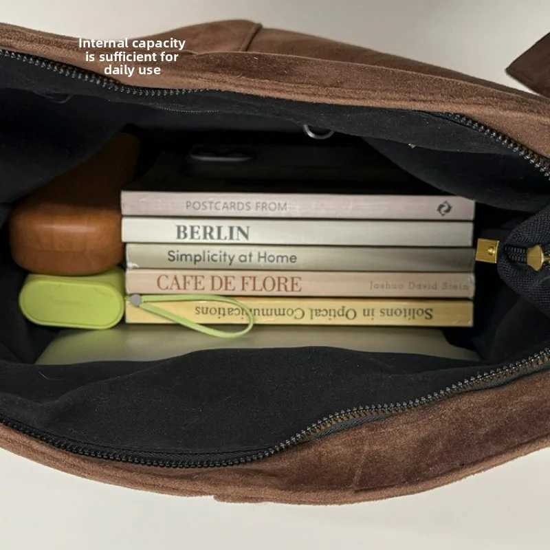 Vintage Suede Texture Simple Crossbody Tote Bag Wen New Korean Style Versatile Shoder Bag High Quality Cmuter Storage Bag Y251211