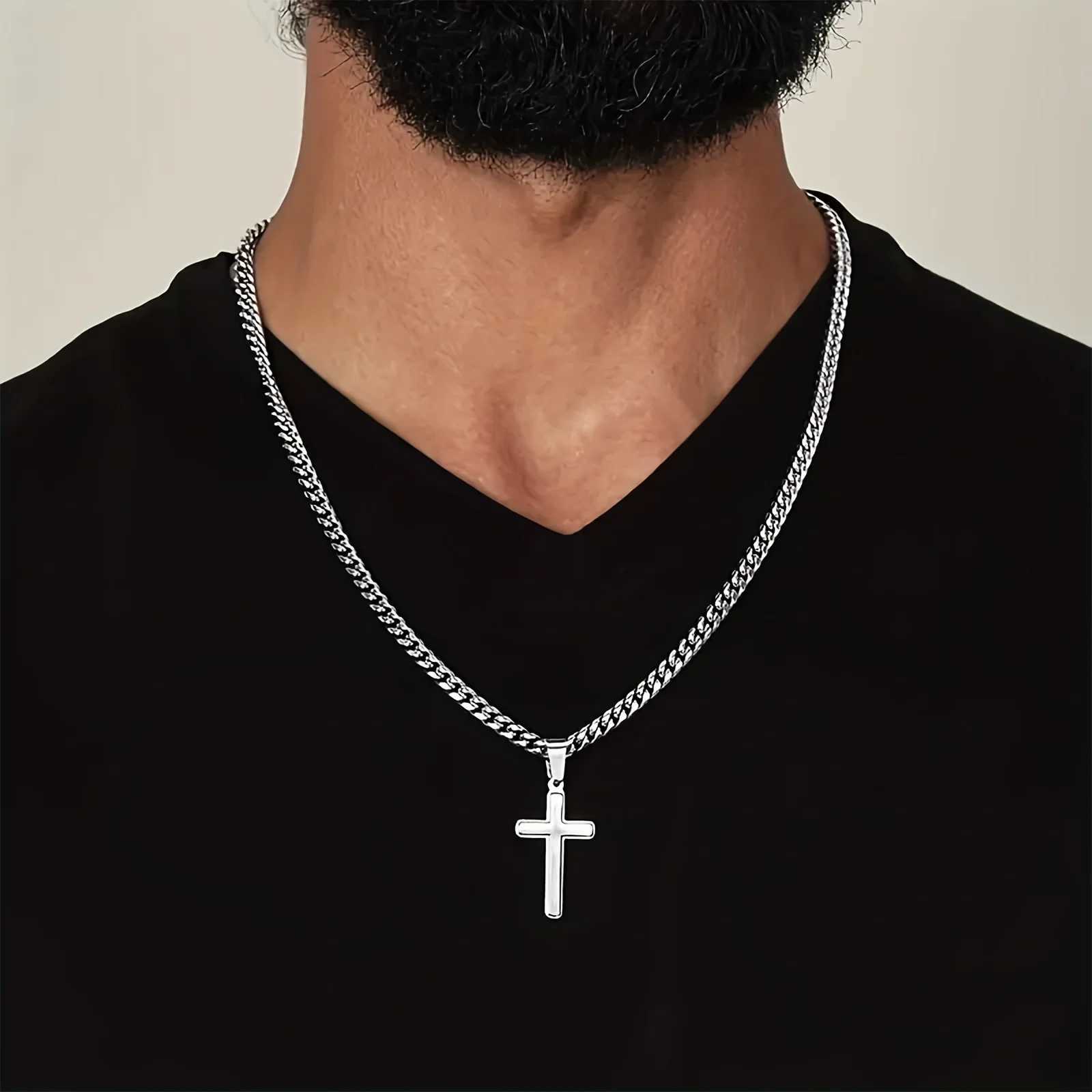 To My Dad Cross Necklace with Stainless Steel Cuban Chain - Thoughtful Fathers Day Gift Comes with Card and Gift Box M251211