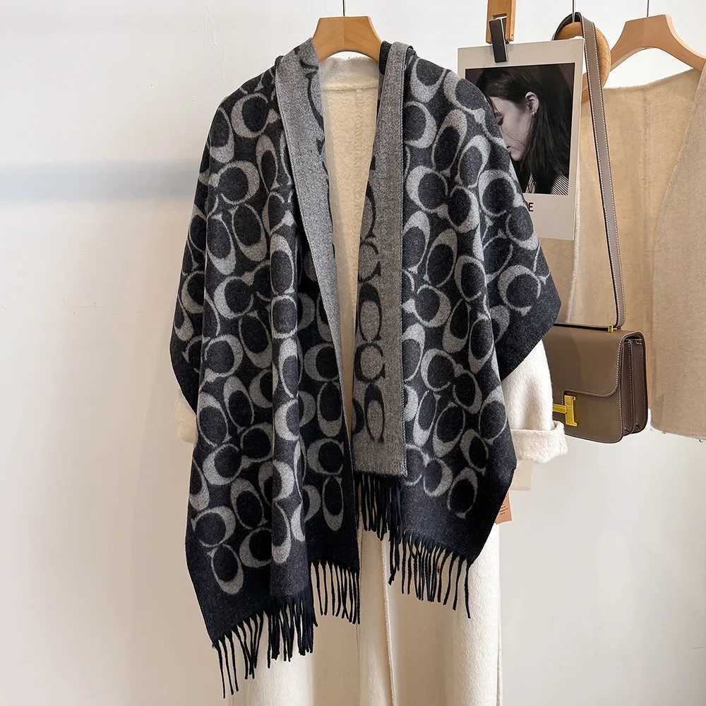 Elegant Letter Soft Wool Faux Cashmere Ski Hiking Scarf Women Winter Warm Long Shawl Cape Double Sides Neckerchief Y251211