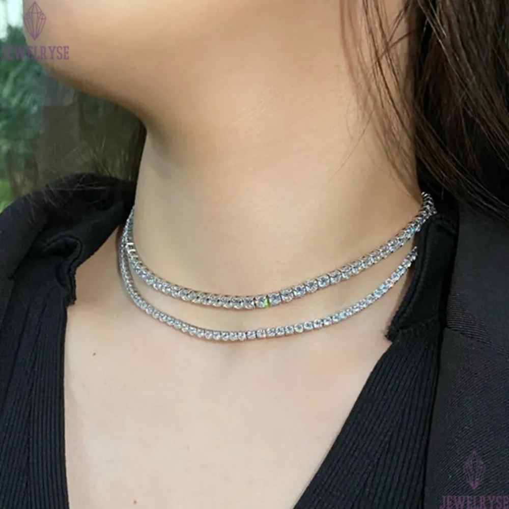 2mm 3mm 4mm diamond tennis necklace designer for woman party 925 sterling silver ice out chain luxury choker necklaces jewelry womens 5A cubic zirconi