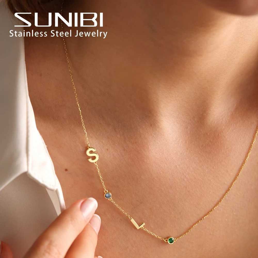 Birthstone Name Customized Necklace 26 Letter Side Stainless Steel Pendant Necklace for Women Birthday Gift Jewelry Wholesale M251211