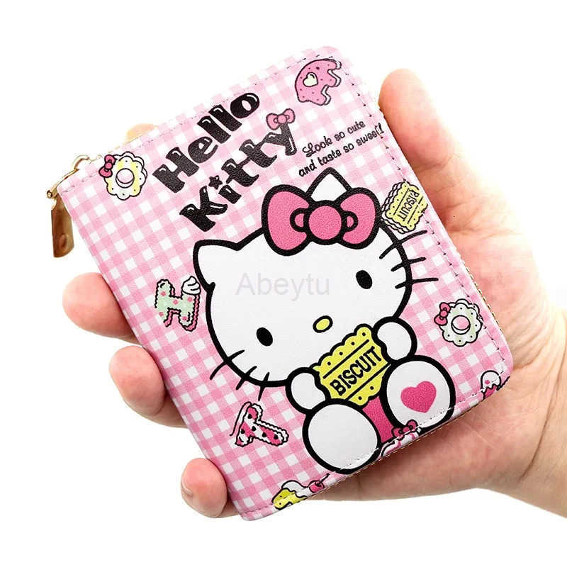 Sanrio Cute Wallet Hello Kitty Coin Purse Kawaii Leather Card Holder Women Pu Casual Money Card Bag Kids Birthday Gift for Girls H251211