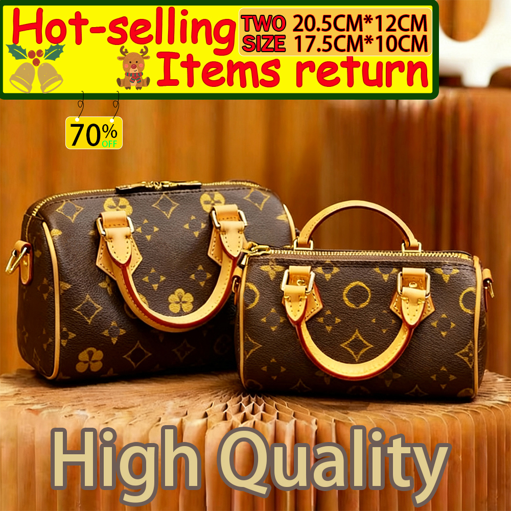 Designer bag Mini Speddy bag 20.5cm 17.5cm Shoulder Bag Women Leather Crossbody bag Luxury Brand Embossed Brown Flower classic Vintage