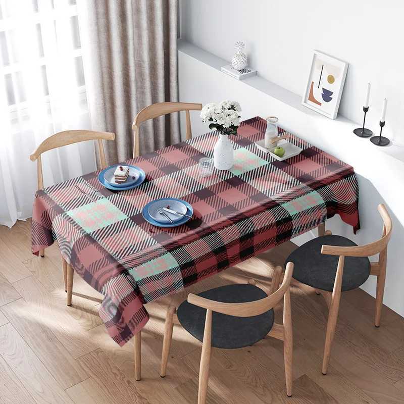 Modern Plaid Printed Tablecloth Home Decoration Waterproof Kitchen Dining Blanket in Multicolor H251211