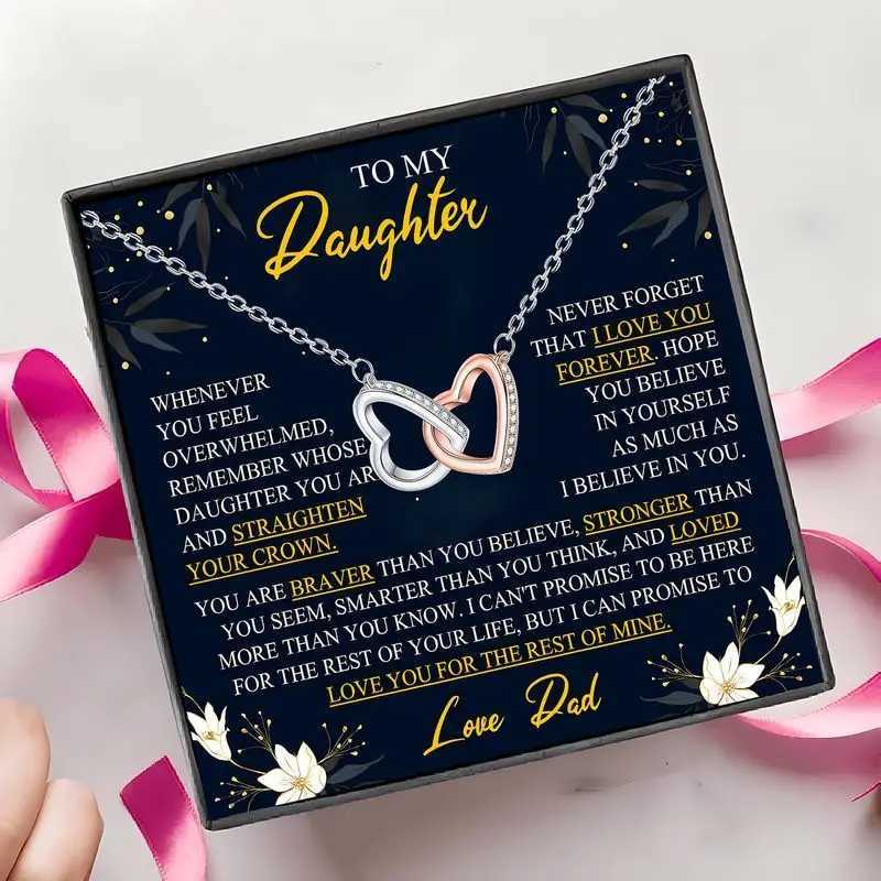 Heart Link Necklace Gift Set for Daughter Birthday Jewelry from Dad with Greeting Card Graduation Special Occasion Women M251211