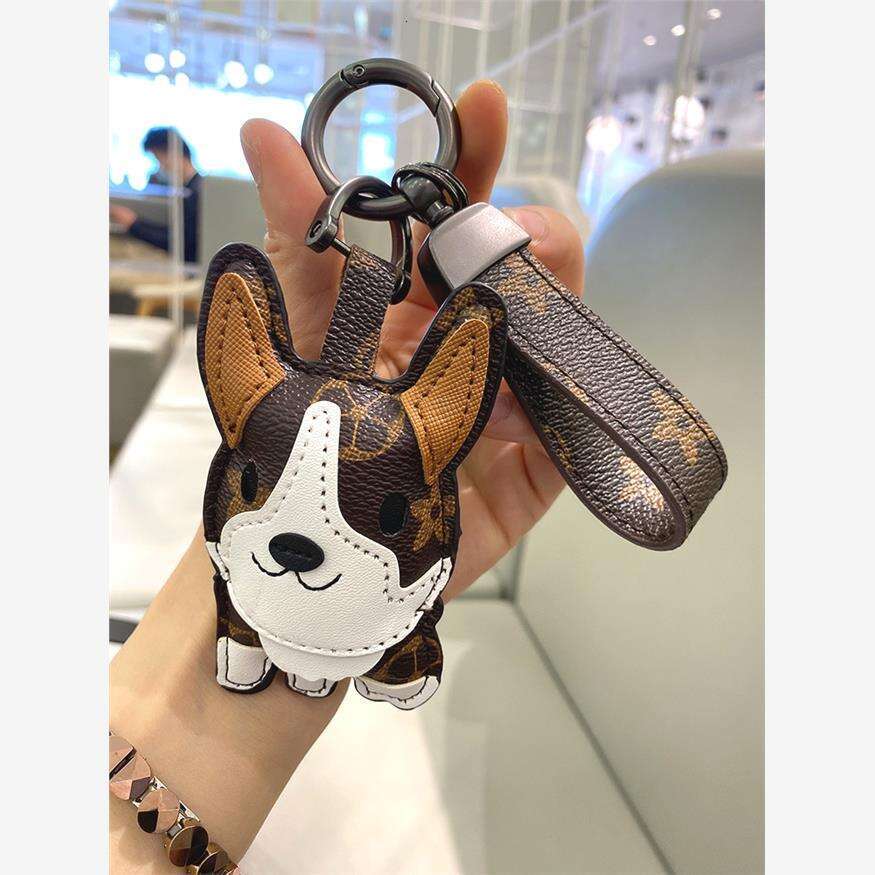 Classic Small Corgi Leather Dog Car Keychain Ring Male Bag Pendant Decoration