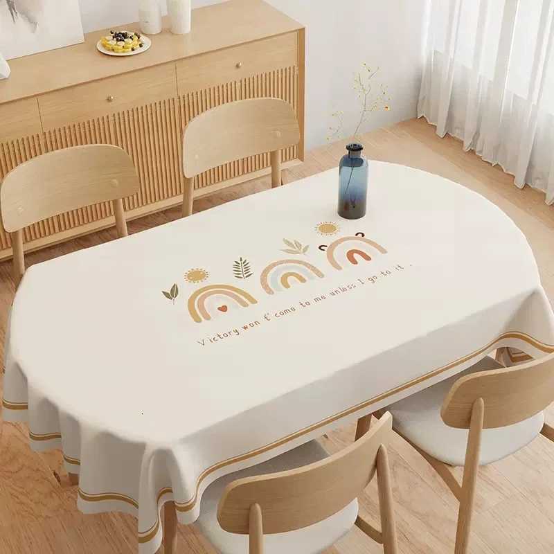 Beige Waterproof Oil-proof Table Cover PVC Oval rectangular universal Table Geometric Easy Clean Coffee Dinning Home Decor Cover H251211