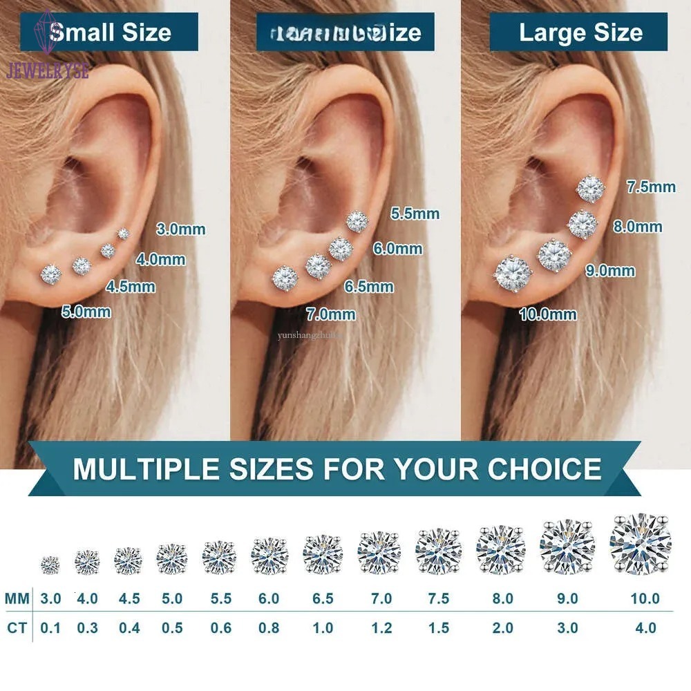 Dropshipping Usa Warehouse 3mm-10mm Gold Plated Sterg Sier Vvs Moissanite Dia Women Mossanite Stud Earrings Men