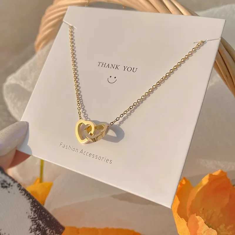 Simple Double Heart Pendant Necklace for Women Couple Stainless Steel Choker Gold Color Chain Wedding Party Friends Jewelry Gift M251211