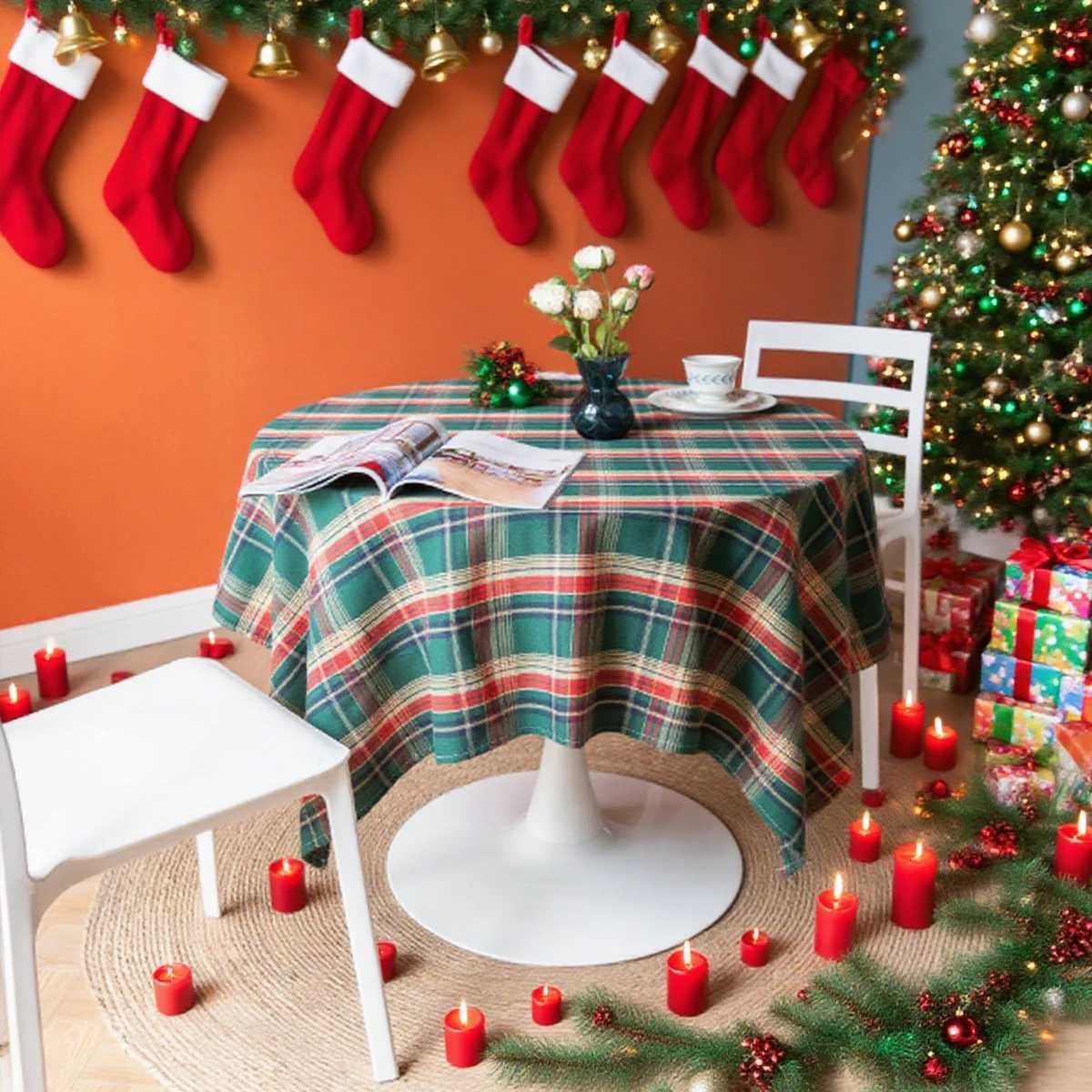1pc Christmas Retro Style Tablecloth Suitable for holiday gatherings banquets restaurants kitchen decoration H251211