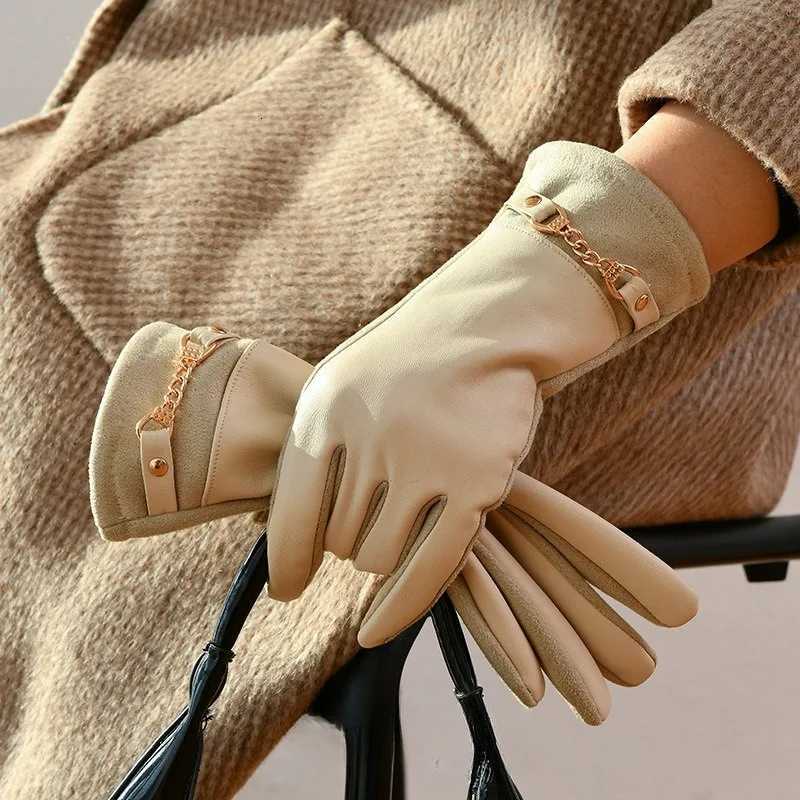 Winter Wen Suede Leather Plus Veet Keep Warm Chain Gs Fashion Elegant Touch Screen Soft Drive Cycling Windproof Mittens Y251210