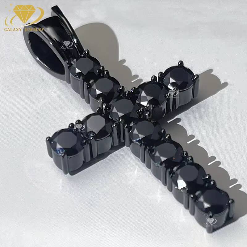 Custom Rapper Black Moissanite Pendants GRA Certificate 925 Silver Hip Hop Cross Iced Out Pendant For Men