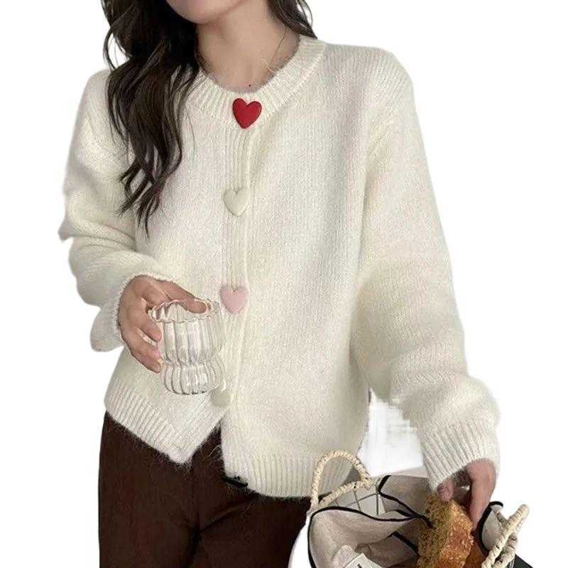 2025 Korean Style Lazy Heart Button Sweater Cardigan Loose Fit Autumn Winter New Knitted Long Sleeve Top Outerwear L251211I62A