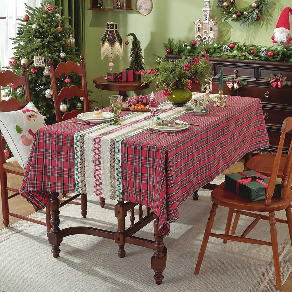 Vintage Green Checkered Tablecloth Christmas Plaid Slip Resistant Washable American Dining Cover Cross Border Deco Table Cover H251211