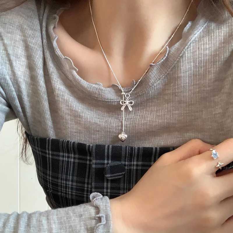 VENTFILLE 925 Sterling Silver Bowknot Necklace For Women Heart Tassels Bead Choker Adjustable Jewelry Dropshipping M251211