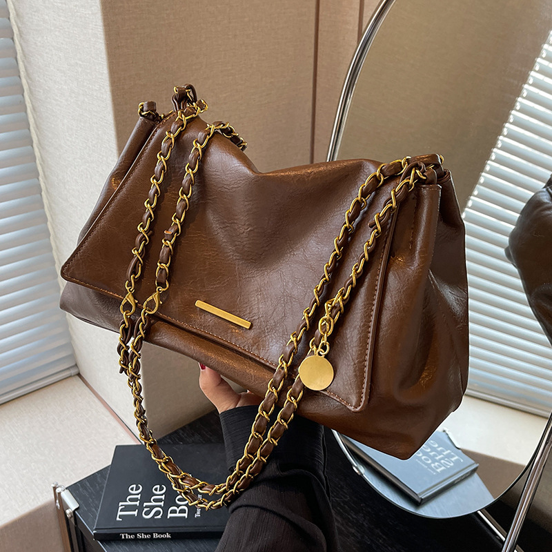 Hot Free shipping designer bags for womens Shoulder bags black khaki brown Textured Versatile New Retro Chain Tote Bag