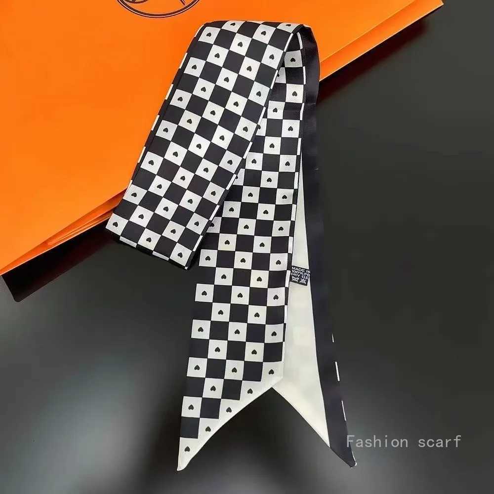 Black and White Checkerboard Womens Accessories Long Small Scarf Gray Silk Scarf Tied Princess Diana Bag Ribbon Wholesale Y251211