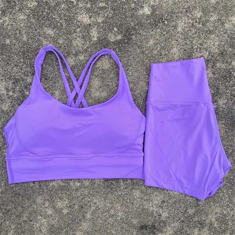 Yoga Shorts Set Gym Sports Set Women Workout Clothes 2 Piece Fitness Suit Cross Straps Bra High Waist Shorts Running TracksuitT251211