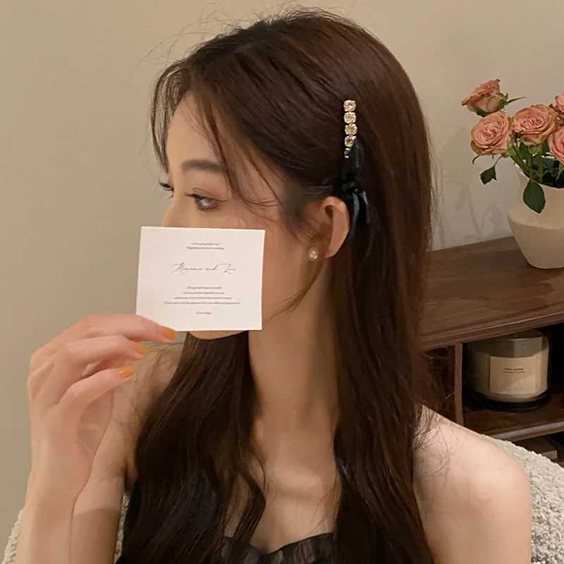 Korean Style Rhinestone Black Bow Barrettes Versatile Exquisite Fringe Clip Side Clip dr Clip Hair Accories New Y251210