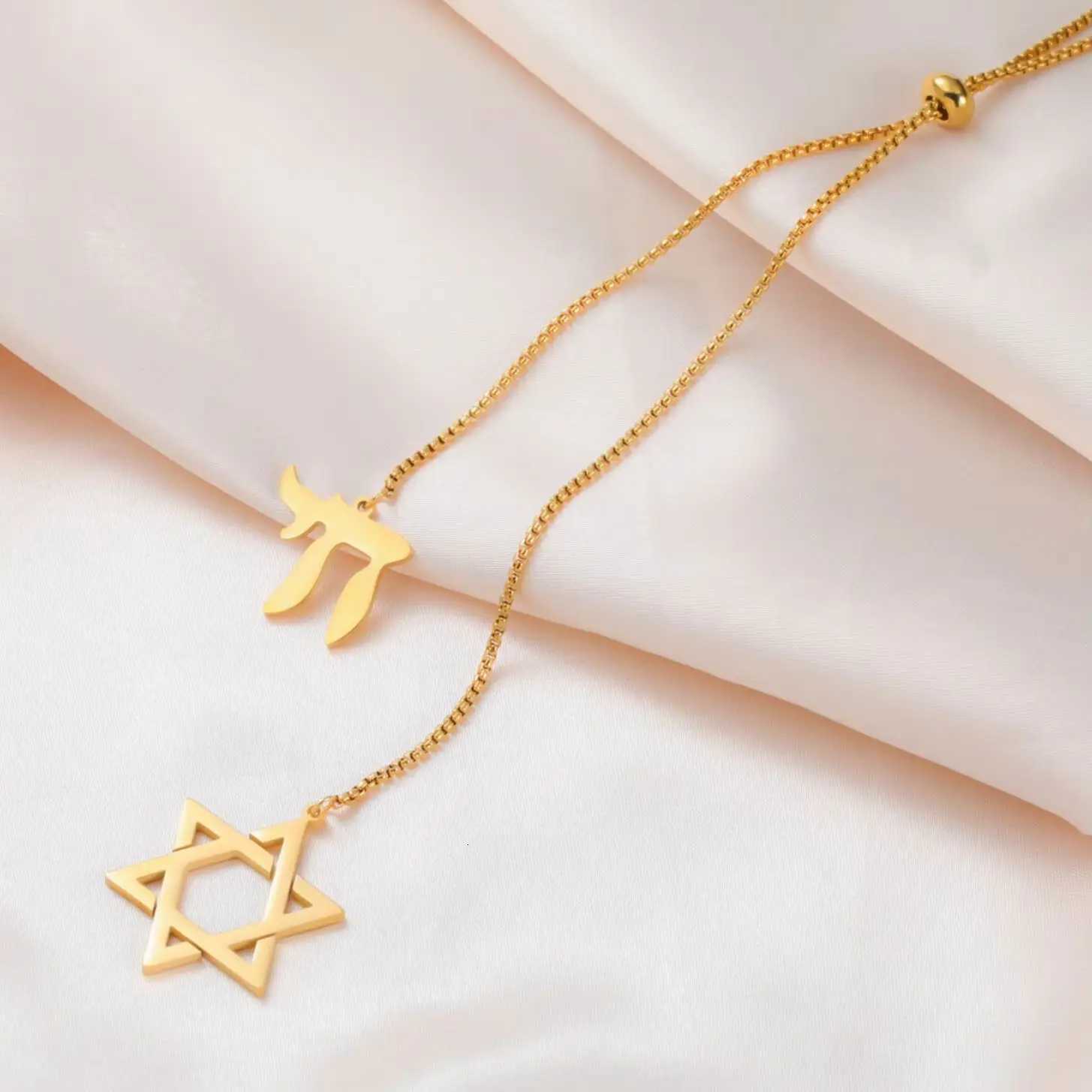 Lucktune Star Of David Charm Necklace Stainless Steel Snake Chain Hebrew Letter Pendant Necklace Religious Amulet Jewelry Gift M251211