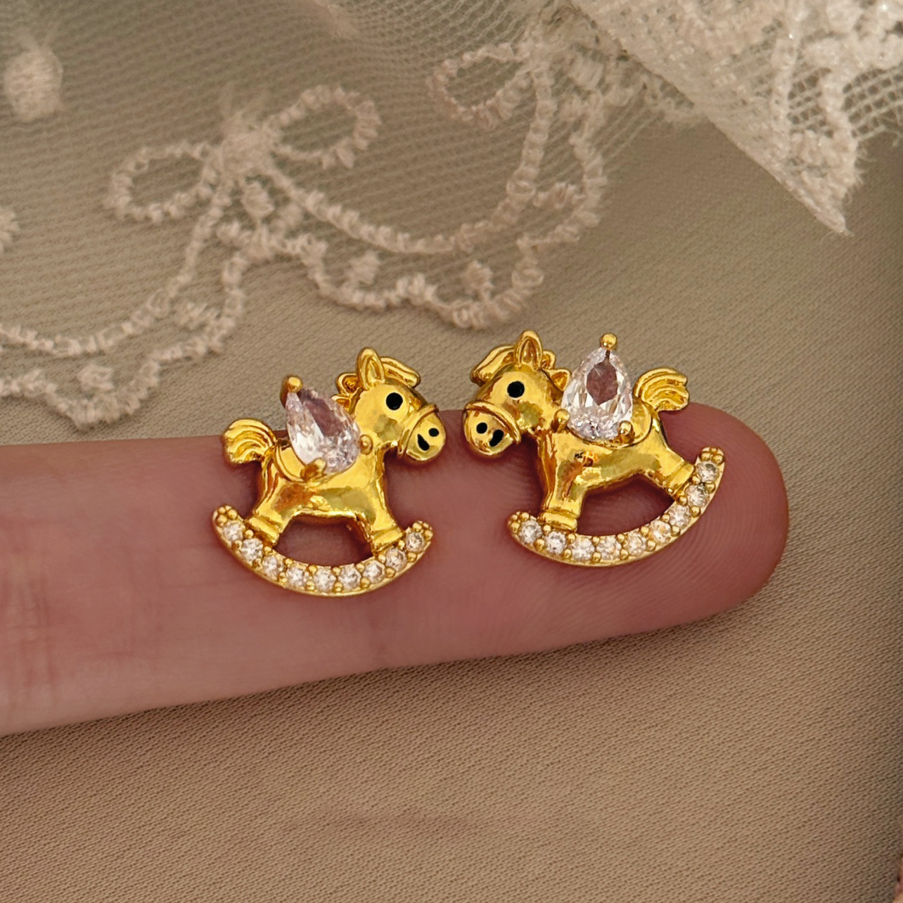 Real Gold Plated Silver Needle Zircon Pony New Chinese Style Niche Zodiac Year Light Luxury High-end Earrings for Women