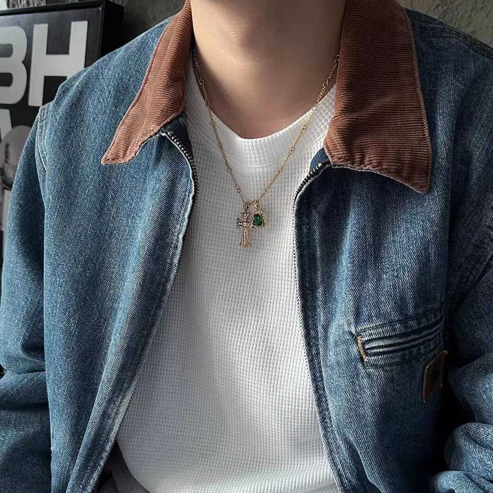Hip Hop Cross Necklace for Men BoysStainless Steel AAA CZ Stone Double Cross PendantBirthday Anniversary Party Gift M251211