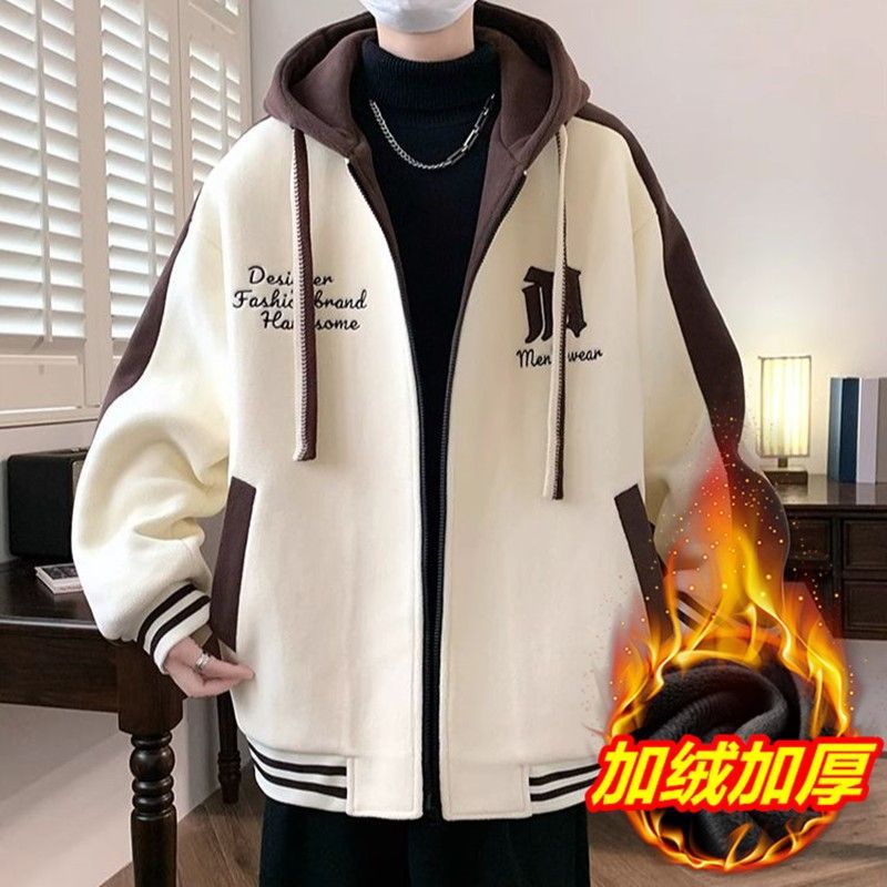 Men's Plus Size Loose Baseball Jacket: Trendy, Stylish, Fleece-Lined, Warm Autumn/Winter Casual Outerwear/Top