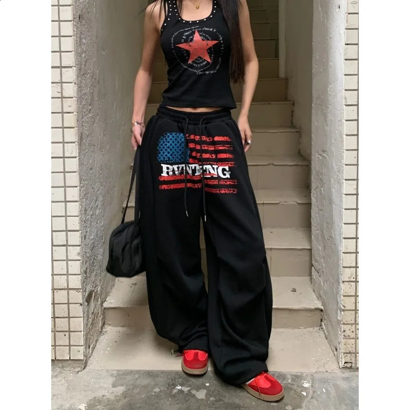 Letter American print n elastic waist casual wide-leg pants women versatile sports skateboard basketball Sweatpants Z260314