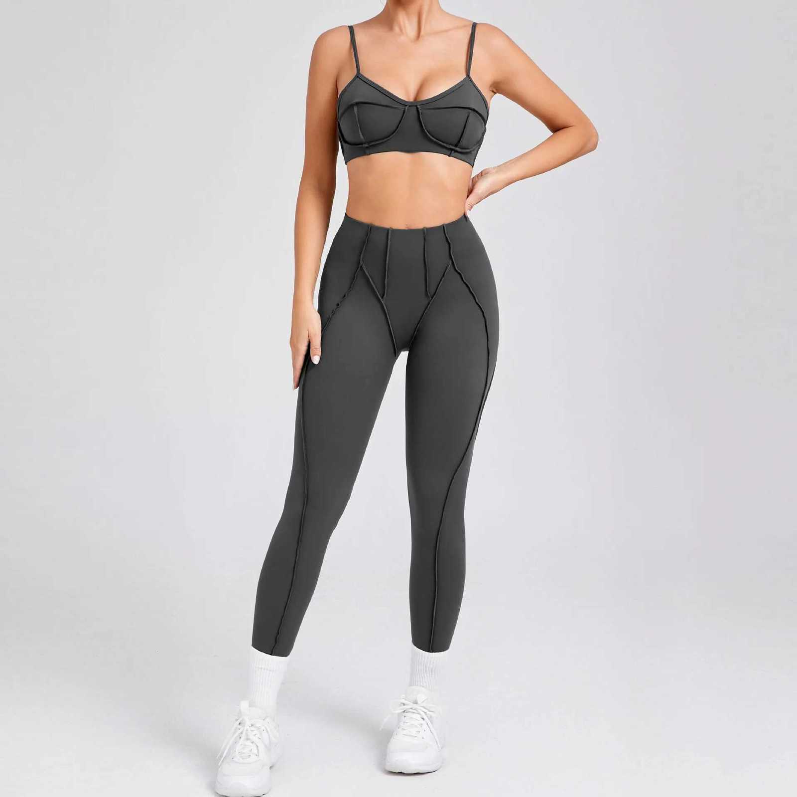 Women 2-Piece Sportswear Yoga Set Gym Clothing Yoga Suits Fitness Set Sandals Sports Bra Gym Mesh Yoga Clothing Set LeggingT251211