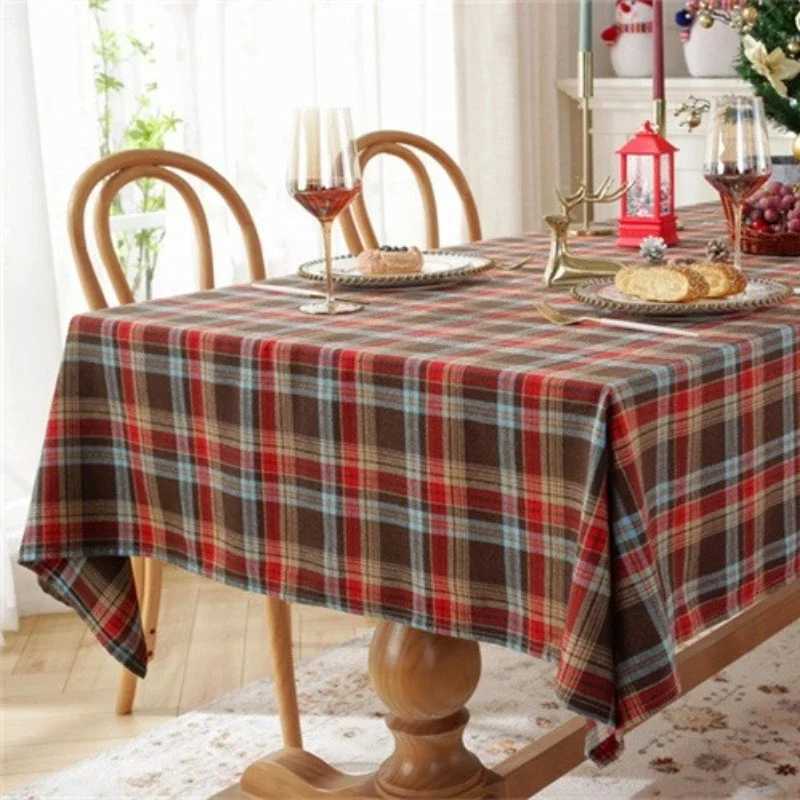 1pc Vintage Christmas Plaid Tablecloth Rectangular with Tassels for Dining/Tea Table Holiday Party Decor H251211