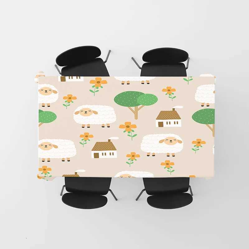 Adorable Sheep Floral Tablecloth for Home Decoration Washable Polyester Table Cover for Dining Room Various Sizes Available H251211