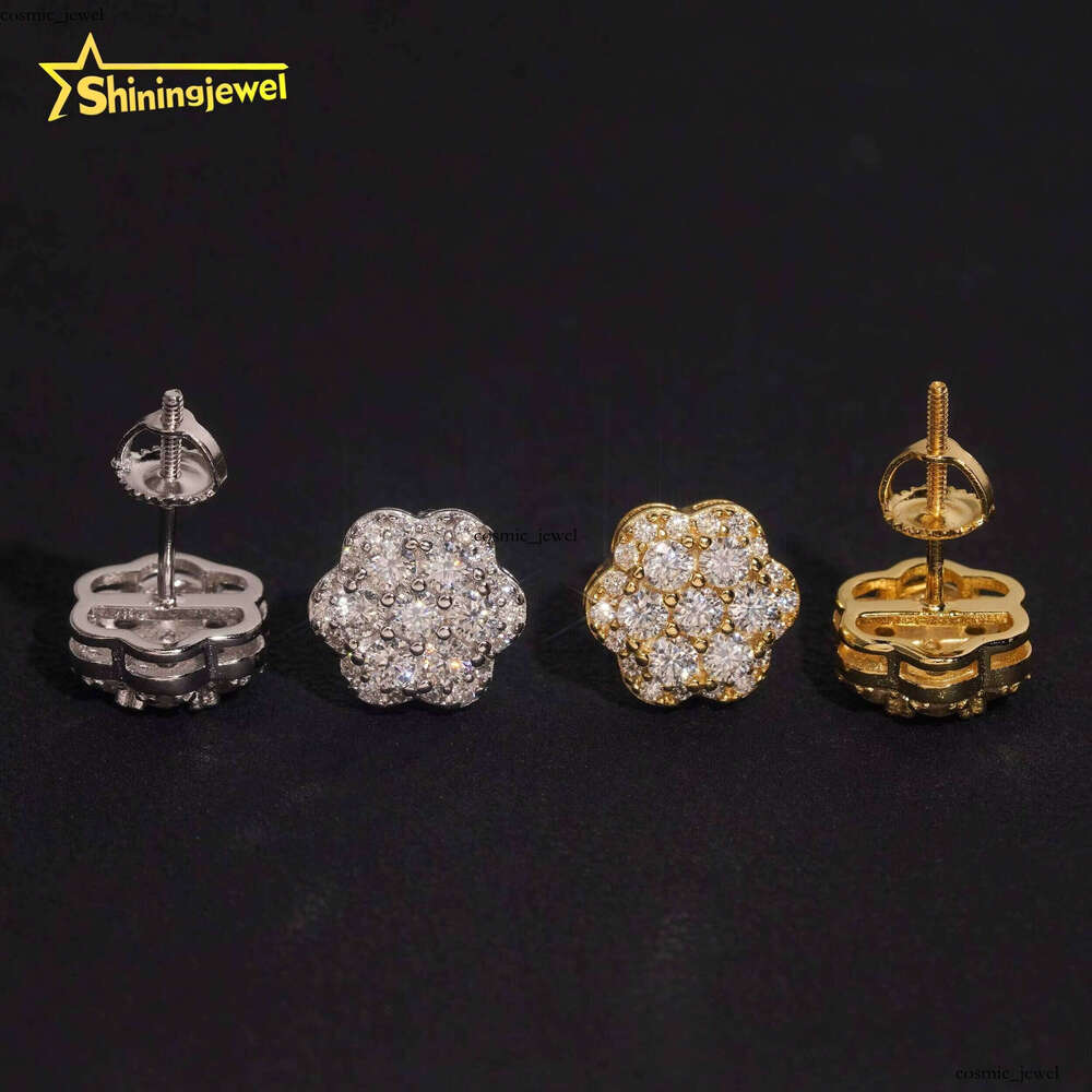 U.S. Local Stock Pass Tester Round VVS Moissanite 925 Silver Cluster 9.2mm Iced VVS Silicon Stone Jewelry Hip Hop Earrings