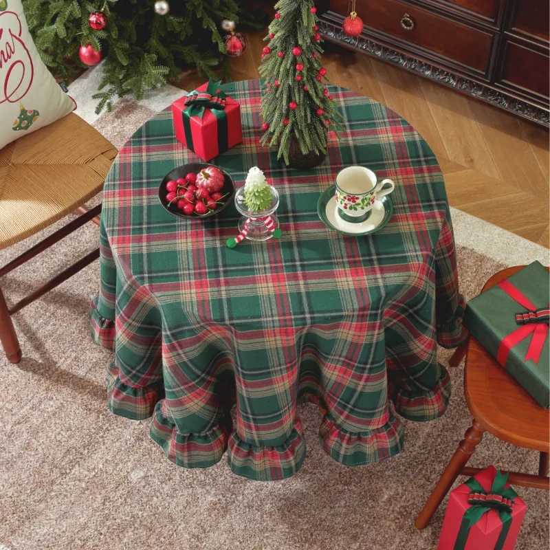 Christmas Checkered Ruffles Tablecloth Plaid Xmas Table ClothsWinter Farmhouse Table Decor for Dining Parties Holiday H251211