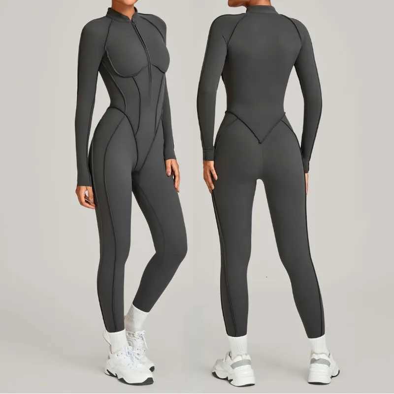 Womens Winter Yoga Jumpsuits Sports Fitness Hip-Lifting Slimming One-piece Zipper Long-Sleeved Outdoor Gym Workout BodysuitsT251211