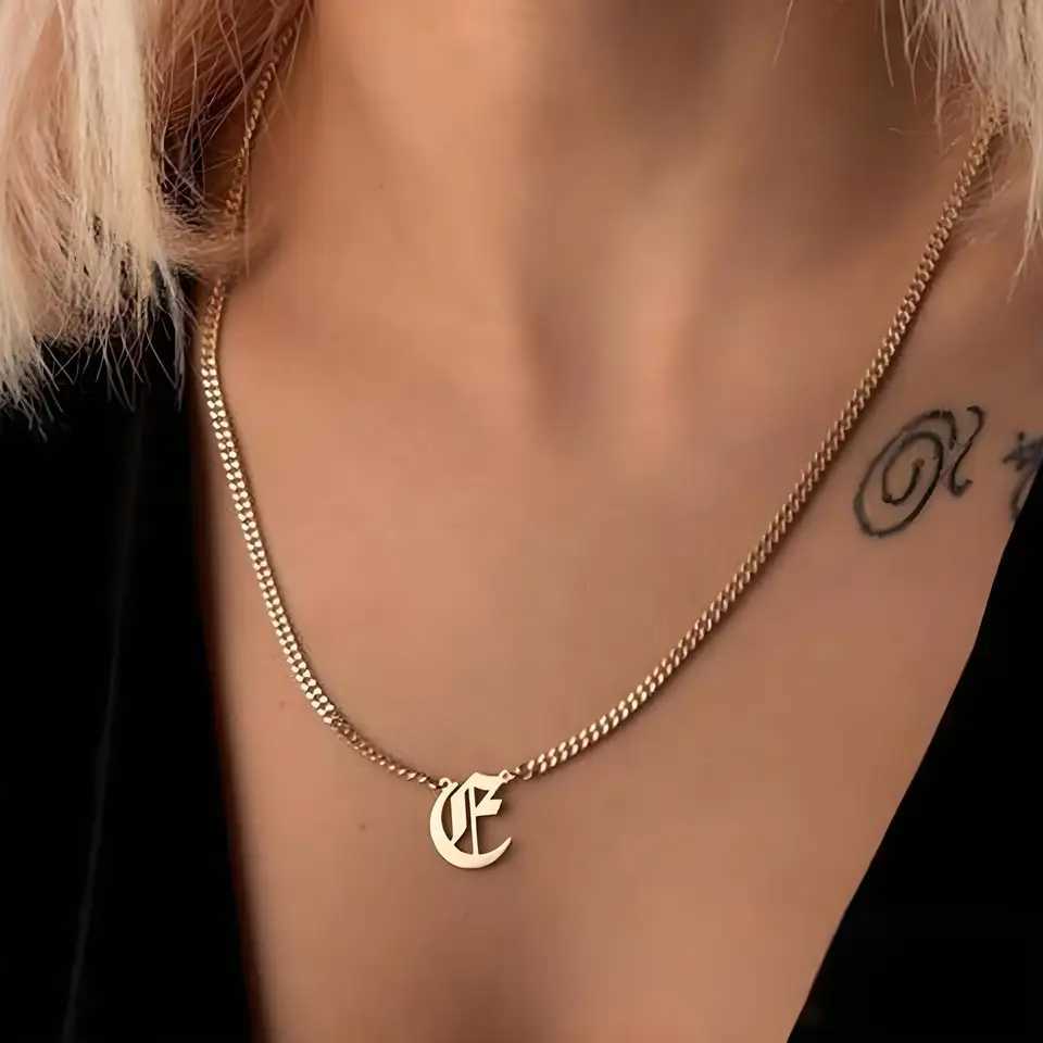 Custom Initials Necklace Gold - Plated Personalized Pendant Stainless Steel Chain Trendy Letter Jewelry for Women Ideal Gift M251211