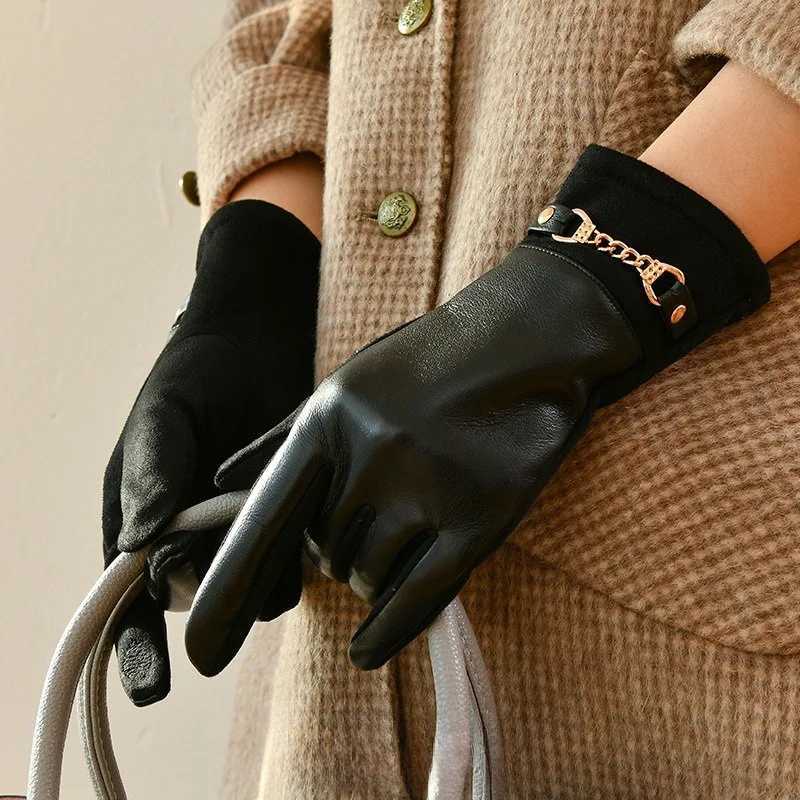 Winter Wen Suede Leather Plus Veet Keep Warm Chain Gs Fashion Elegant Touch Screen Soft Drive Cycling Windproof Mittens Y251210