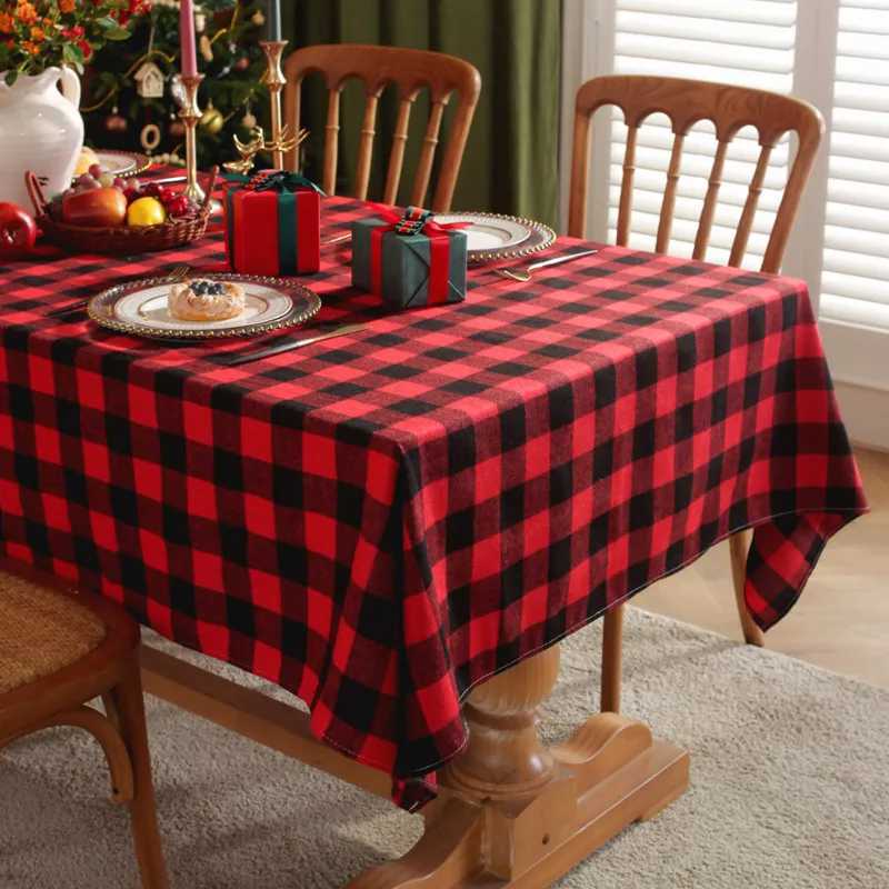 Christmas Black White Grid Cotton Tablecloth Rectangle Dustproof Table Top Coverfor Home Party Birthday Christmas Decor H251211