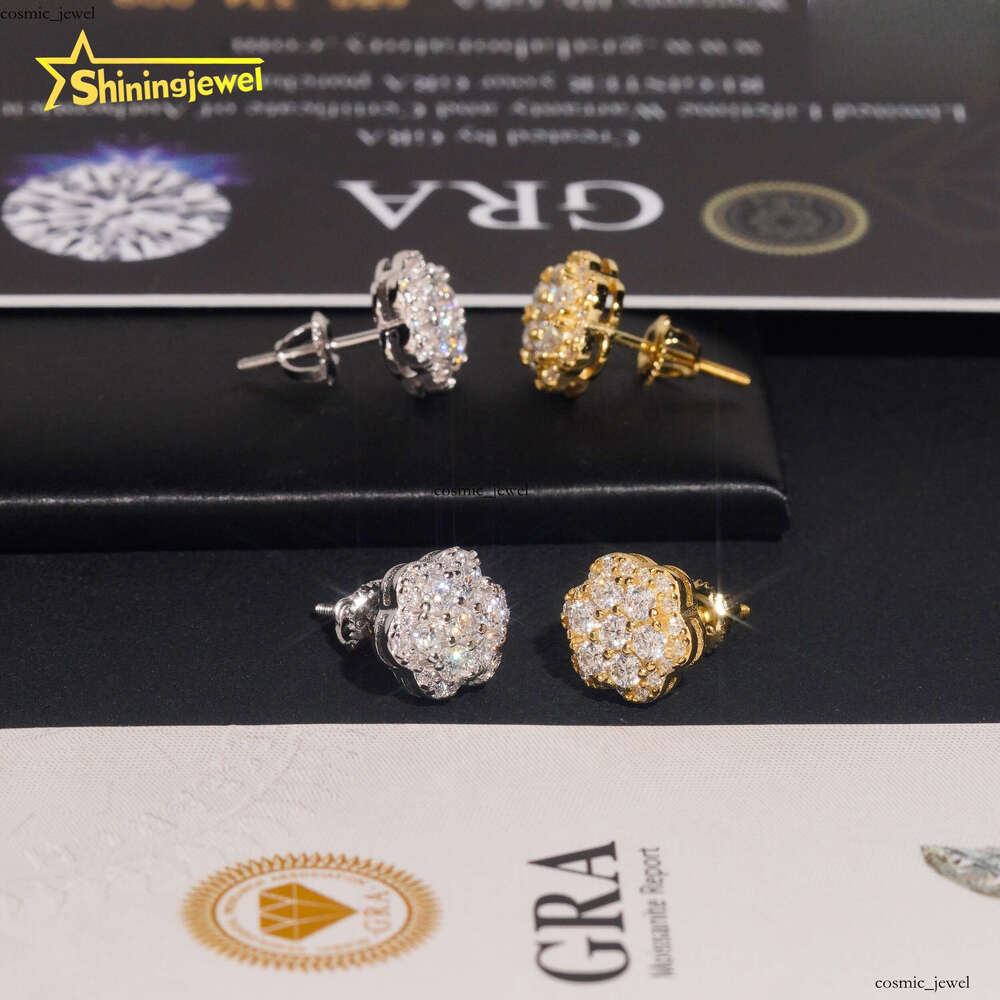 U.S. Local Stock Pass Tester Round VVS Moissanite 925 Silver Cluster 9.2mm Iced VVS Silicon Stone Jewelry Hip Hop Earrings