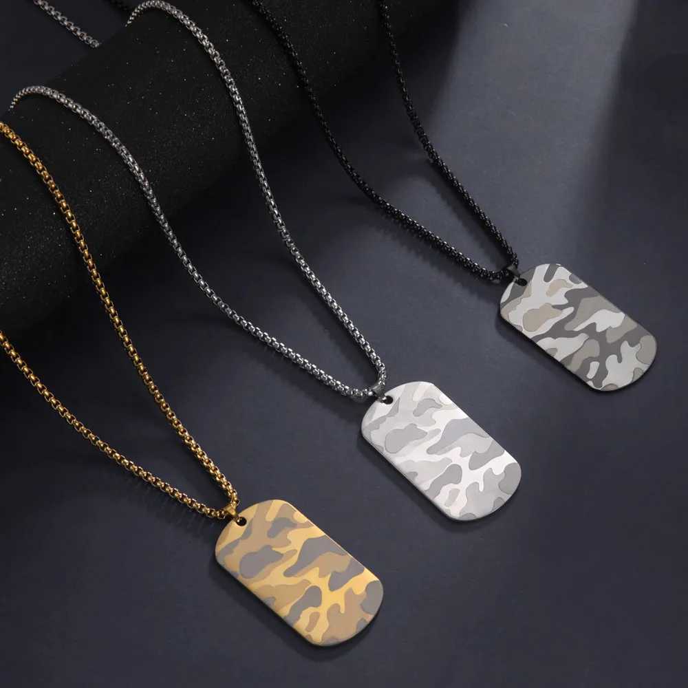 Camouflage Military Pendant Necklace for Men Stainless Steel Hip Hop Jewelry Box Chain Dog Tag Man Necklaces Fashion Gift M251211