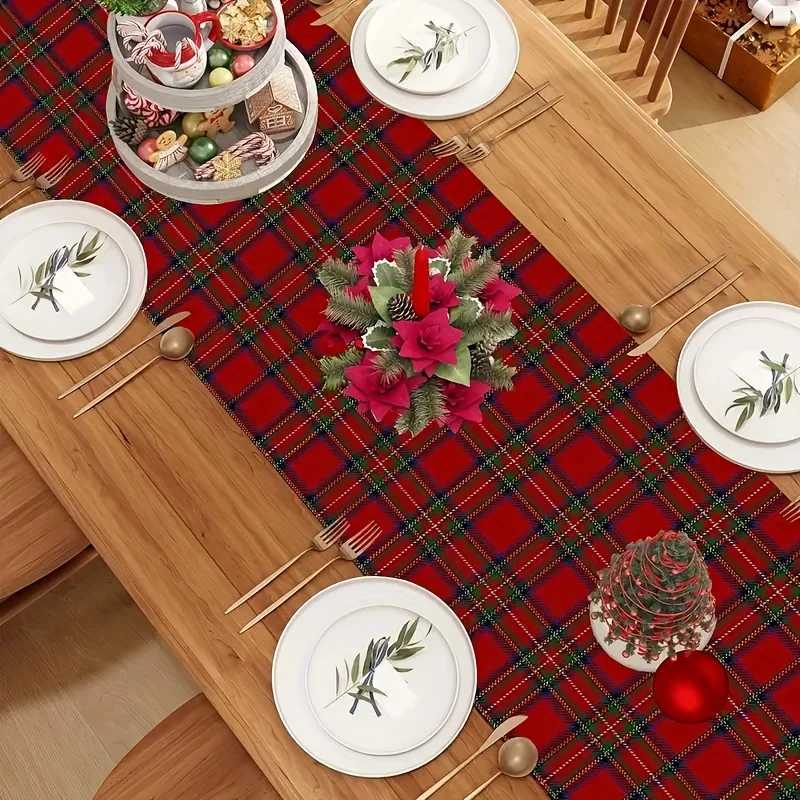 Scottish Red Black Tartan Plaid Table Runner Durable Linen Elegant Winter Holiday Decor for Xmas Dining Accessory H251211