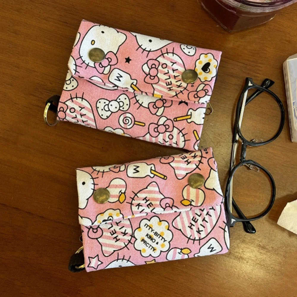Sanrio Hellokitty Cartoon Tri-fold Canvas Wallet Kawaii Anime Card Holder Purse Photo Album Pendant Keychain Card Cilp Pack Gift H251211