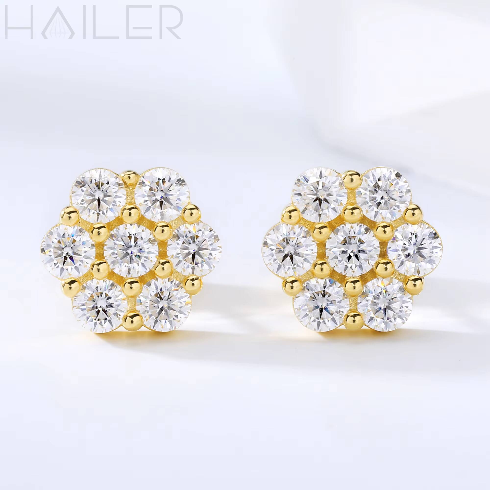 Gemstone Cluster Leaf Clover Earrings Jewelry Women Gold Earrings 18K Real D VVS Moissanite Stud Earrings